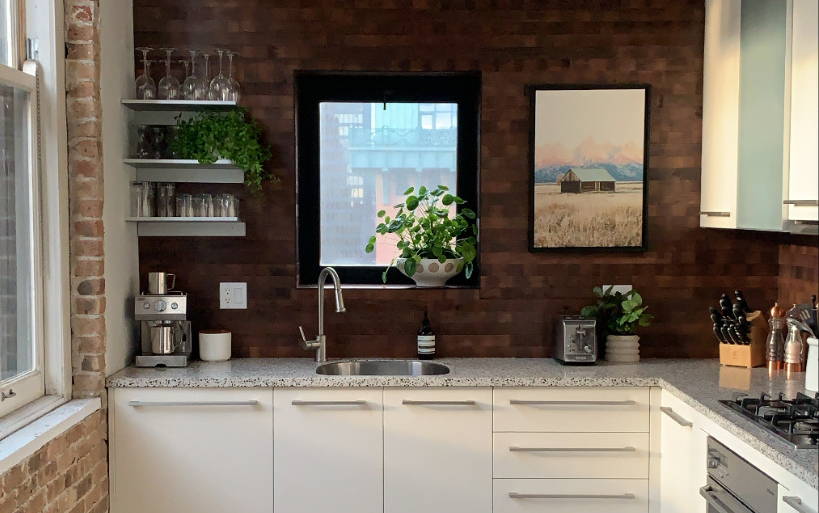 Adding Warmth To My Loft With Reclaimed Barrel Oak Wood Backsplash