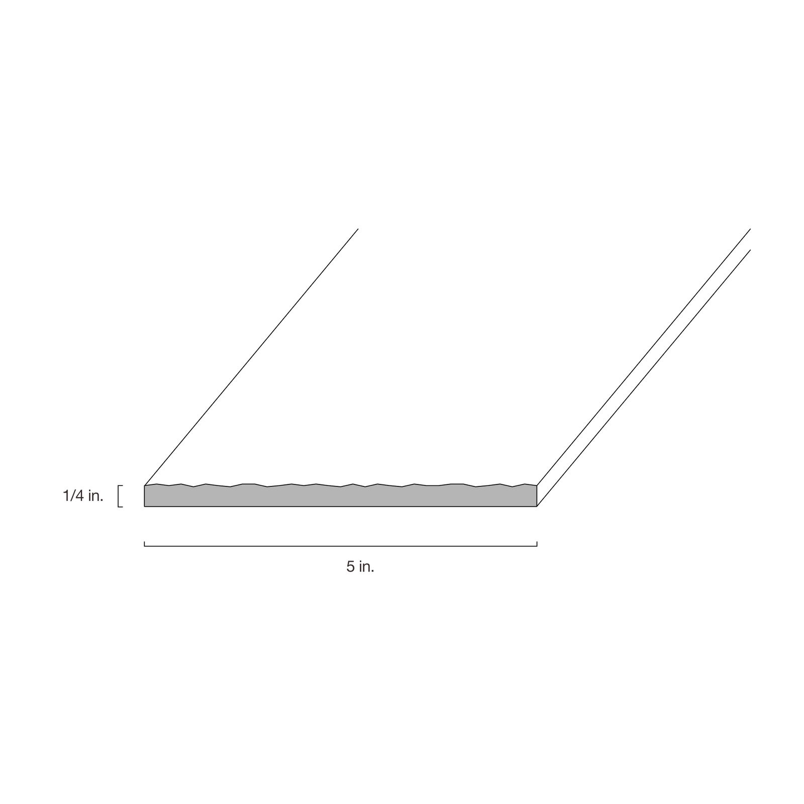 Interior Finish Plank profile diagram showing 1/4-inch thickness and 5-inch width