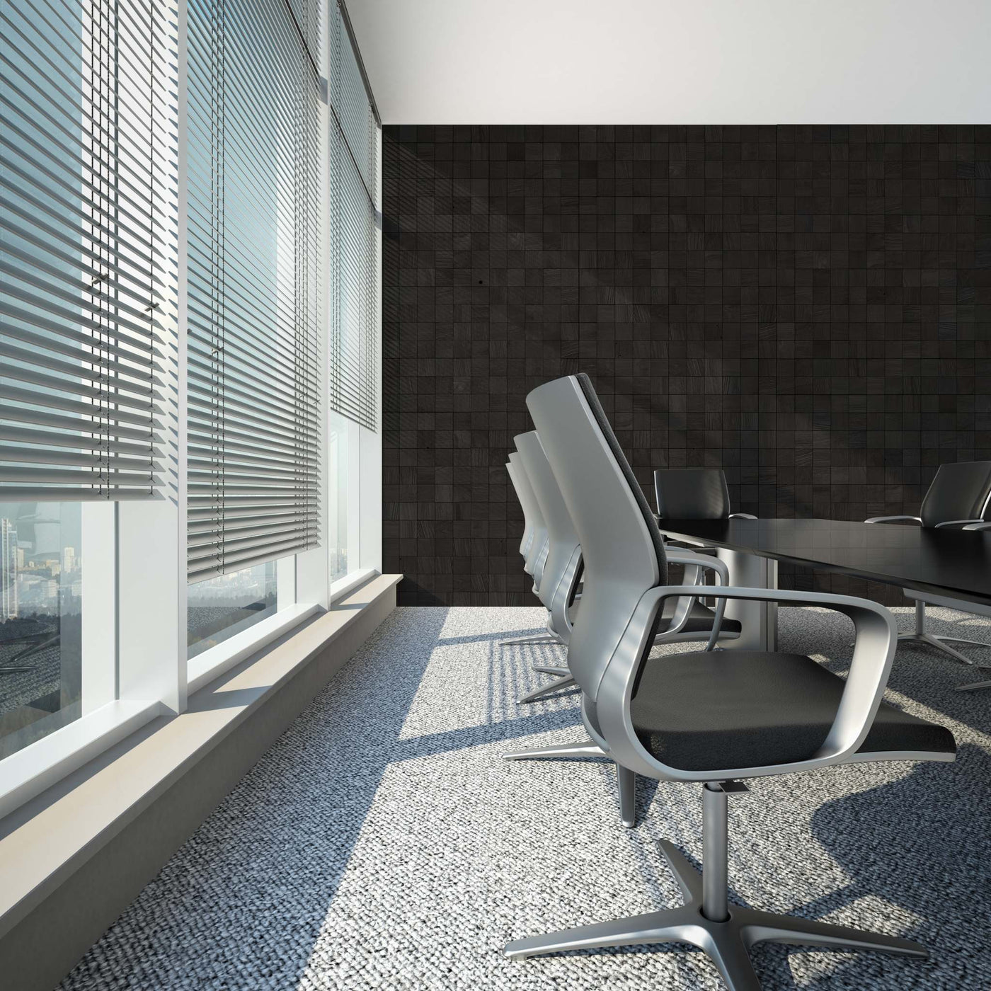 Conference room with Grid Ember Mosaic Wood Wall Tiles