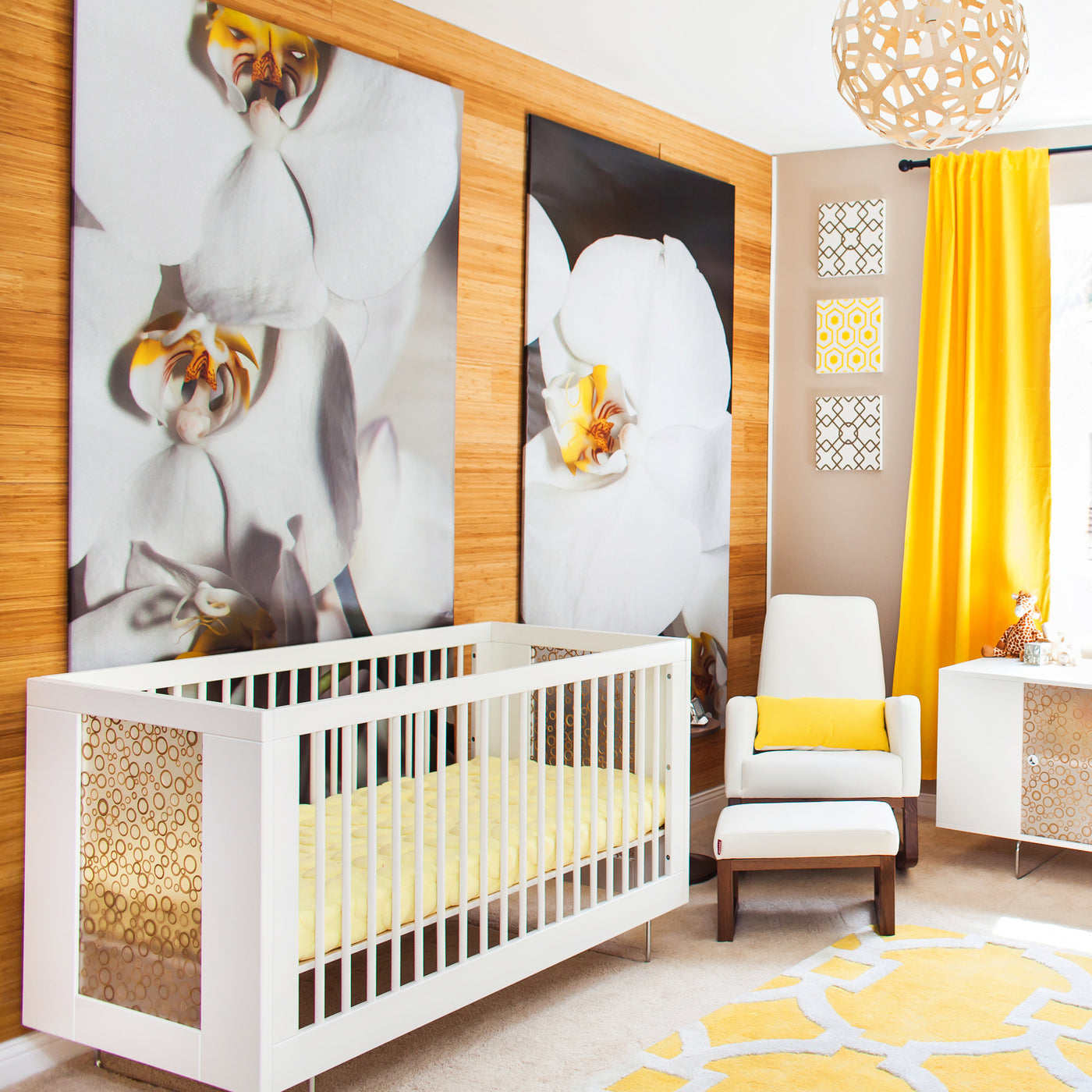 vertical caramelized bamboo peel & stick wood planks in nursery